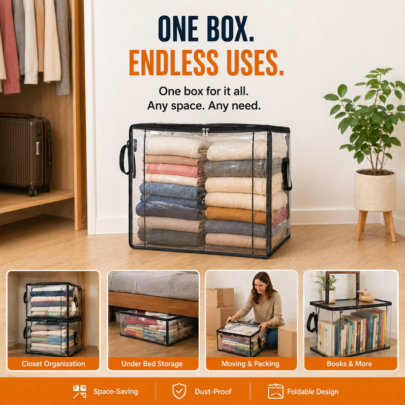 💖LAST DAY 40% OFF ✨📦 LOVILDS Large Heavy-Duty Thick Plastic Clear Storage（2）