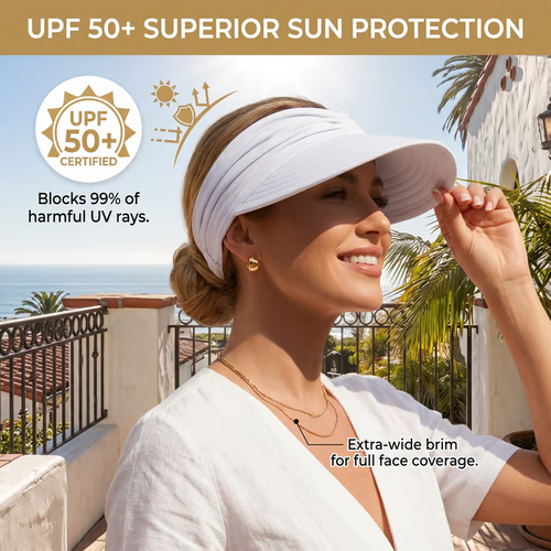 👒 UPF 50+ Sun Visor Ponytail Hat | Wide Brim, Breathable, Foldable