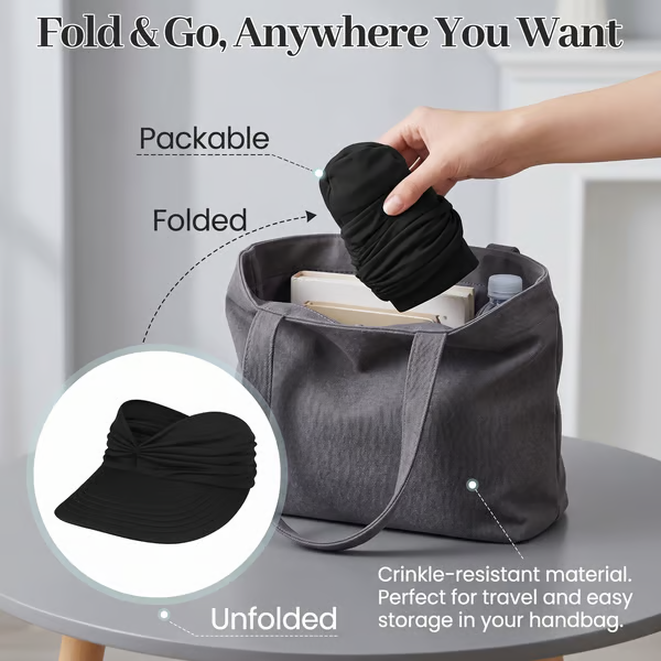 👒 UPF 50+ Sun Visor Ponytail Hat | Wide Brim, Breathable, Foldable