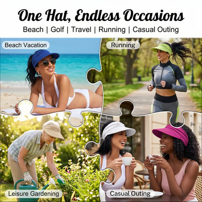 👒 UPF 50+ Sun Visor Ponytail Hat | Wide Brim, Breathable, Foldable